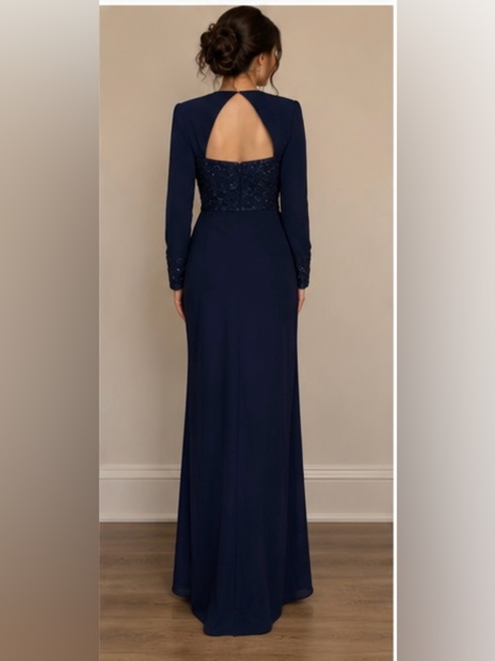 Blacktie Oleg Cassini Navy Blue Sequin Beaded Formal Evening Dress Size 10